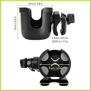 Stroller Cup Holder with Phone Holder, Bike Cup Holder, Universal Cup Holder for Uppababy Nuna Doona Strollers, 2-in-1 Cup Phone Holder for Stroller Bike Wheelchair Walker Accessory