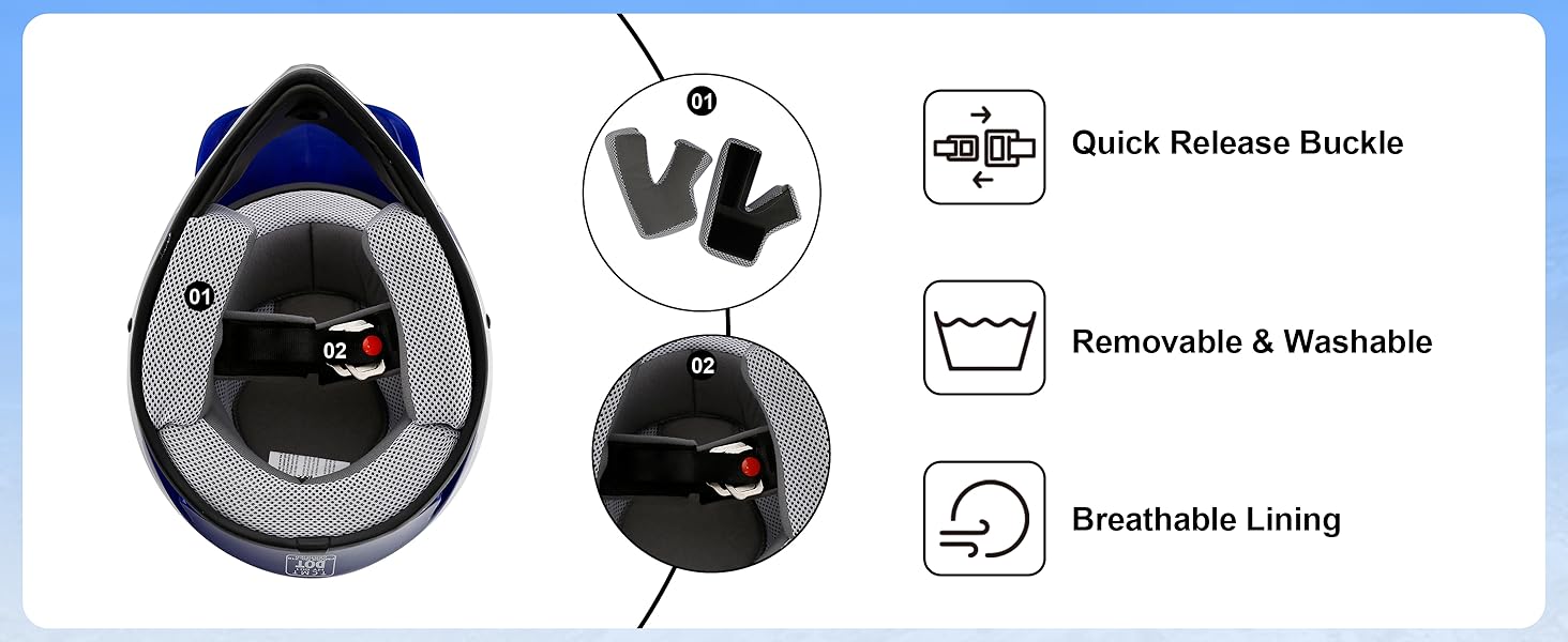 Youth Motocross Offroad Street Dirt Bike Helmet Youth Motorcycle ATV Helmet with Goggles Gloves Blue Flame M