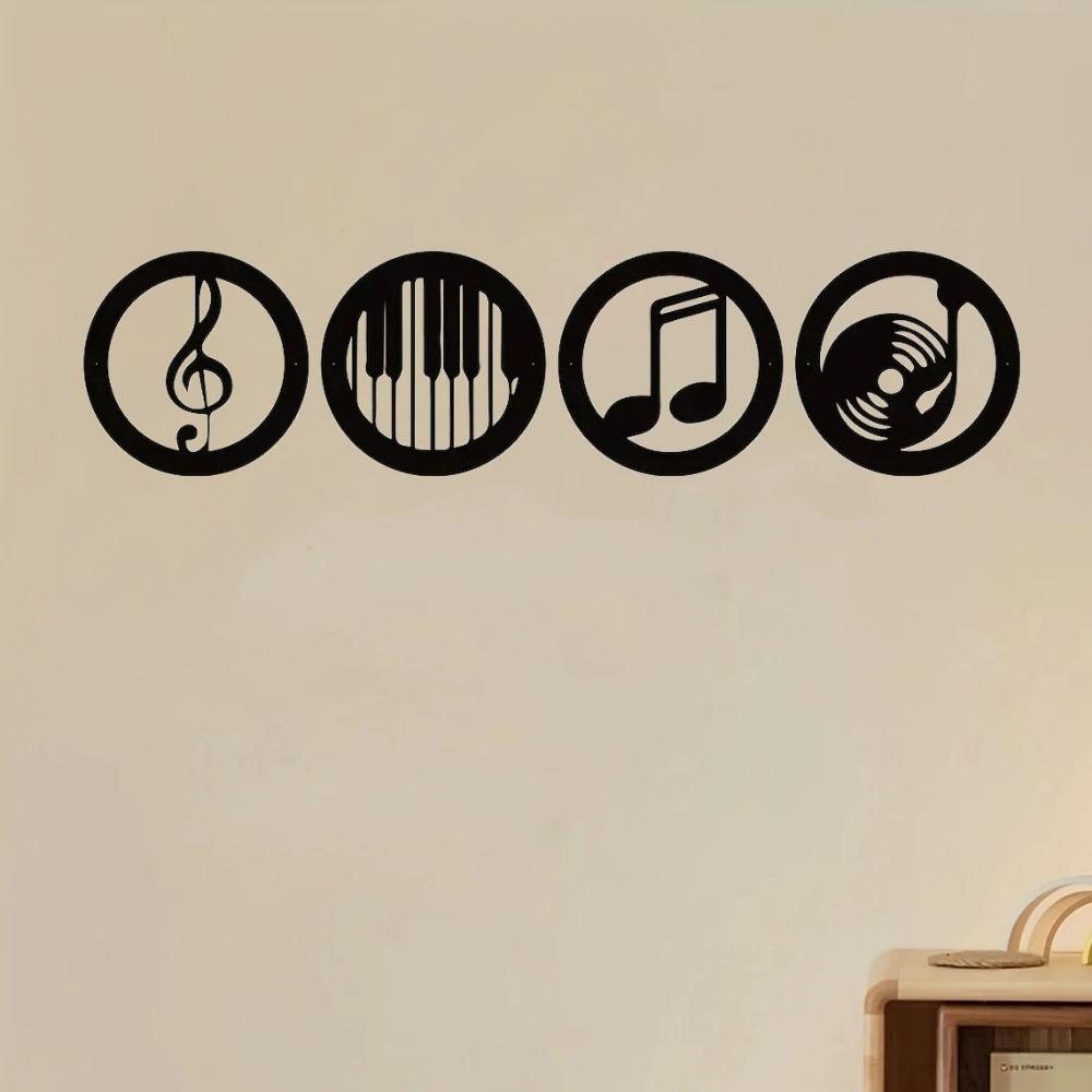 Music Note Design Wall Decor, 4 Counts/set Metal Wall Art, Wall Hanging Decor for Home Living Room Bedroom KTV, Hangable