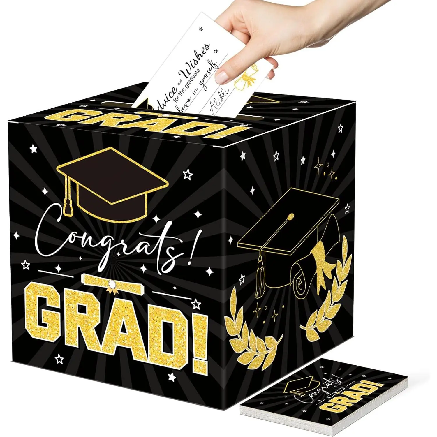 Graduation Card Box Graduation Decorations 2026 Grad Card Box for  Graduation Party Favors Decor Party Supplies (Black, 50 Cards)