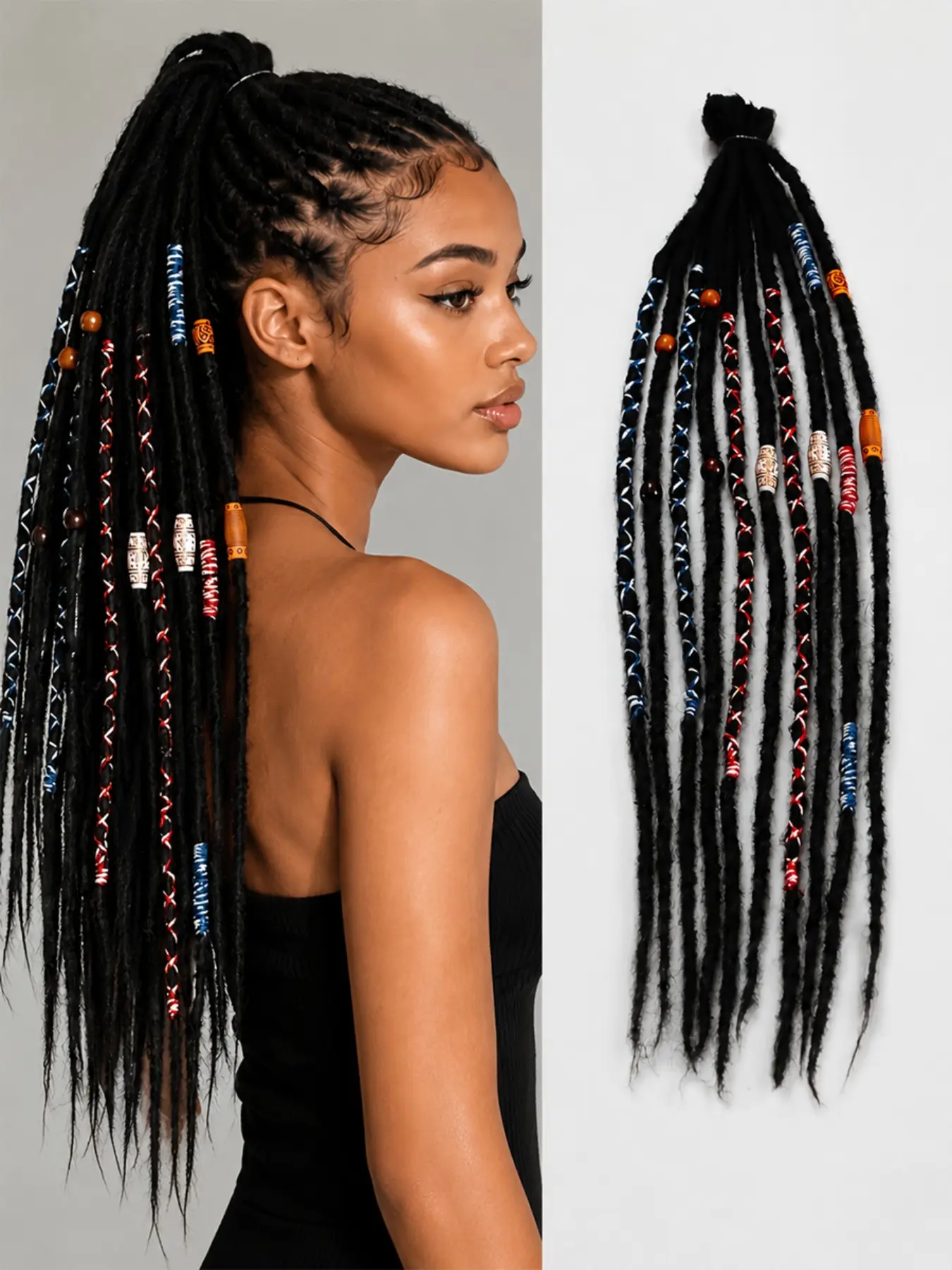 5-Pack Pre-Attached Dreadlocks, African American Synthetic Hair Hooks, Rasta Hip Hop Jamaica Dreadlocks, Ready-To-Wear Braids, Faux Locs