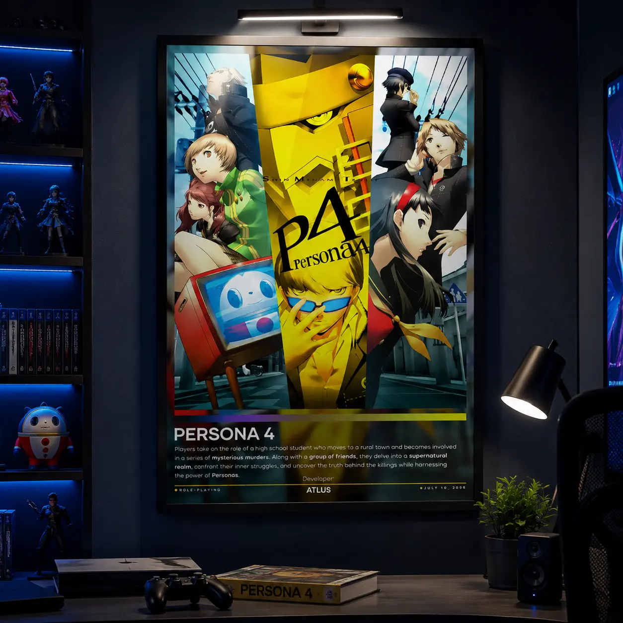Persona 4 Video Game Canvas Poster, Japanese RPG Anime Style Wall Art Print, Gaming Room Decor for Bedroom Dorm Office Man Cave, Gamer Boyfriend Holiday Gift