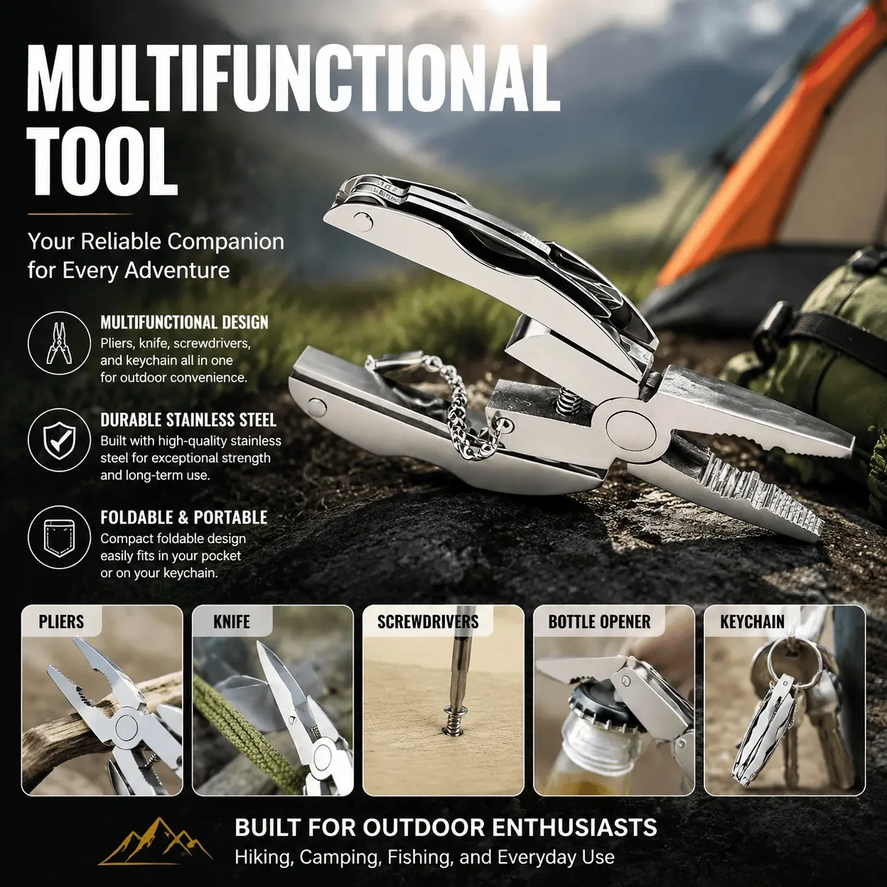 Portable Multi-Tool Keychain: Folding Tactical Pliers, Mini Knife & Screwdriver Set for Camping, Hiking, Emergency Repair, Home Fix, Durable Pocket Survival Gear, Multifunctional Tool, Multitools