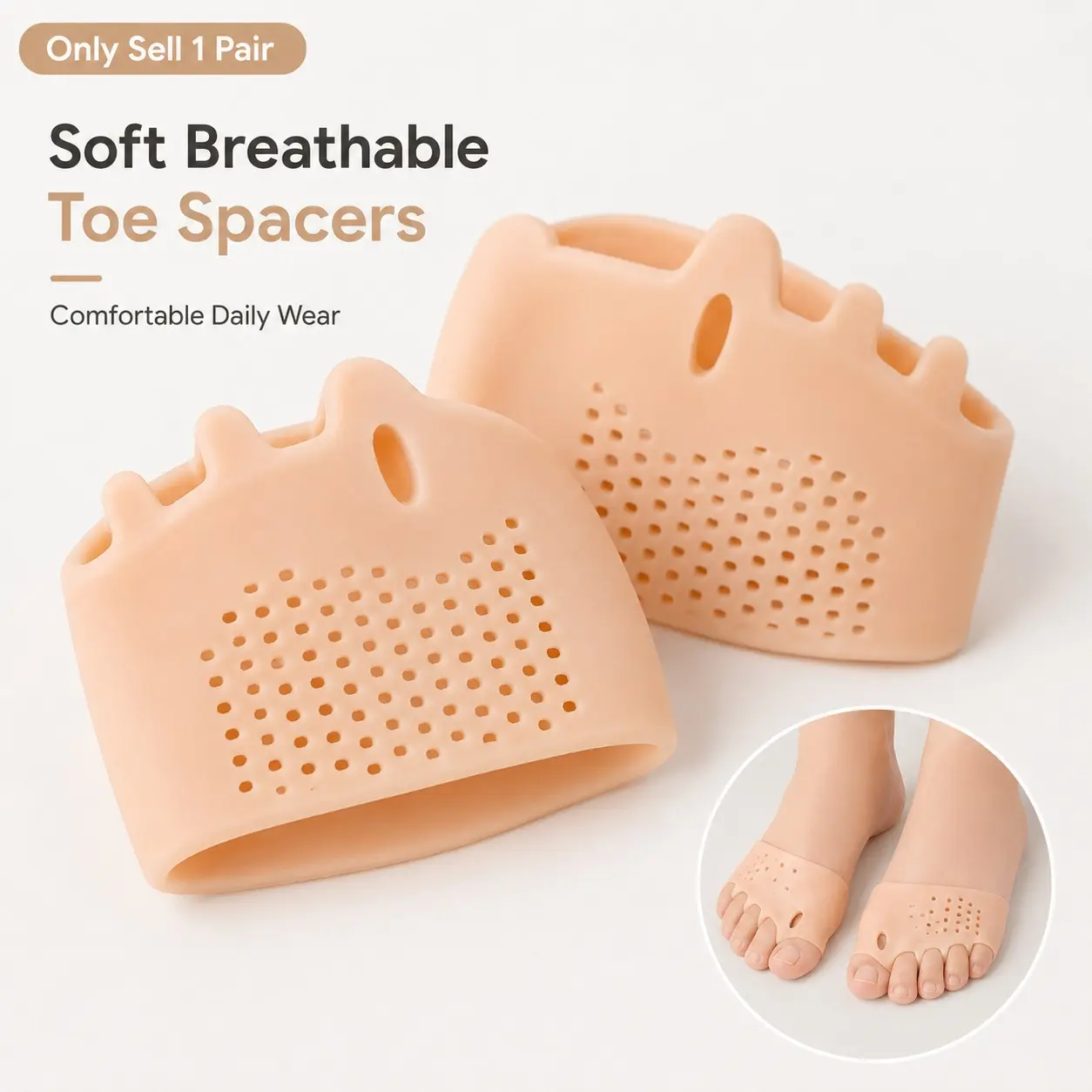 1/2 Pair 3 In 1 Pro Toe Straighteners, Toe Spacers – Soft Breathable Gel Toe Spacers With Silicone Toe Separators, Flexible Forefoot Sleeve Design With Cushioned Support And Reusable Comfort For Women Men, Yoga, Walking And Daily Foot Care