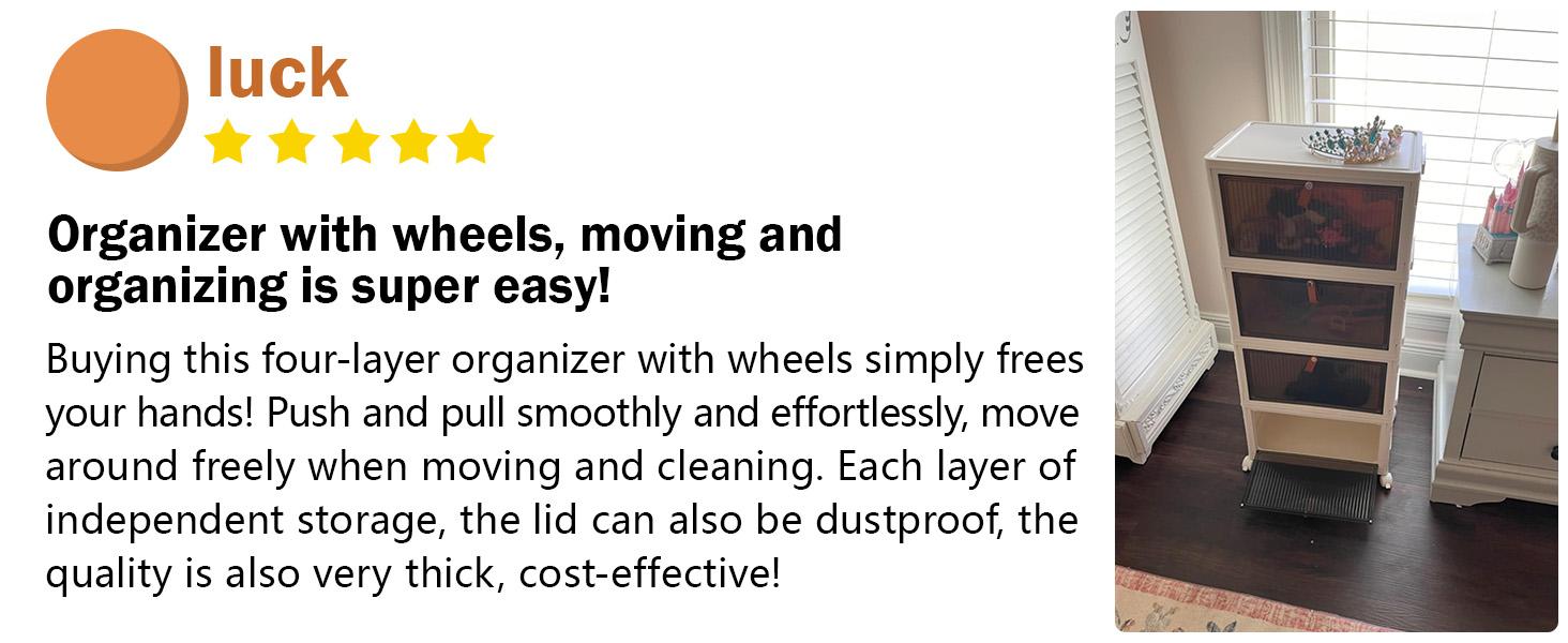 4 Tier Plastic Storage Bins with Lid 24QT, Stackable Storage Containers with Wheels, Folding Storage Boxes, Collapsible Storage Bins, Closet Organizers and Storage for Living Room,Office,Dorm