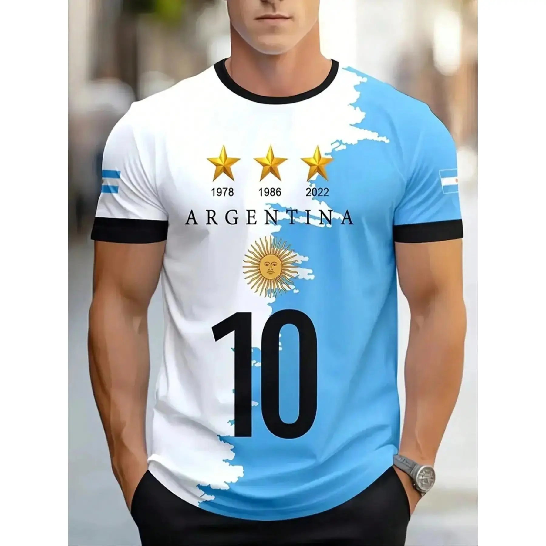 Men's Casual Athletic Fashion Activewear Athletic Sports Clothing Fitted Short Sleeve Sport T-Shirt, Athletic Tee, Fit Type, Argentina Flag Print, Round Neck, Lightweight Breathable Fabric, All Seasons Wear, Breathable Sports Style