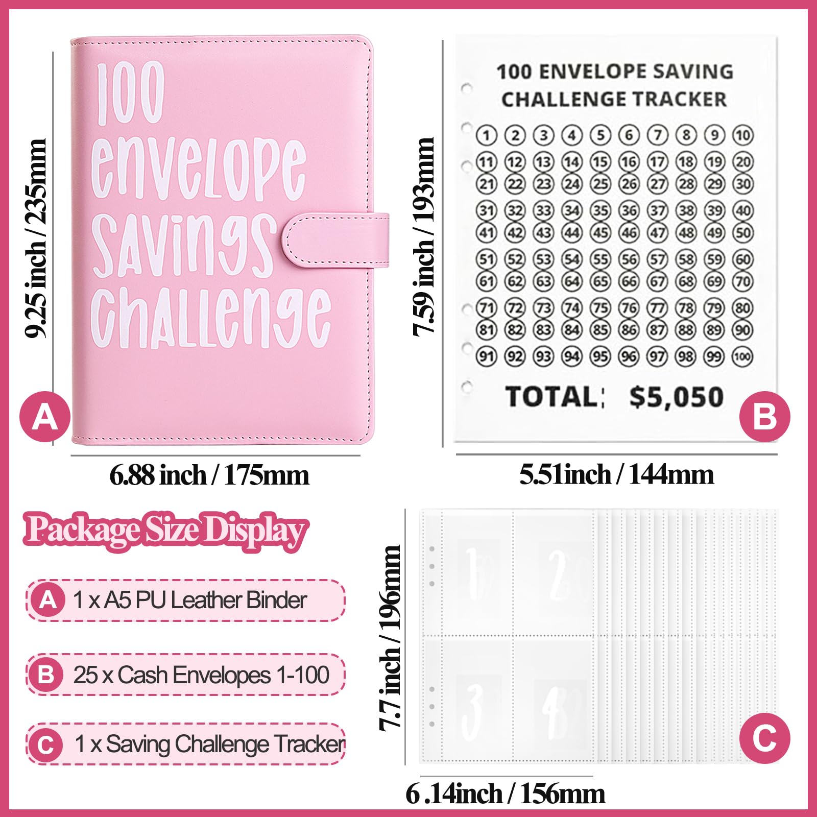 100 Envelopes Money Saving Challenge, A5 Money Saving Budget Binder with Cash Envelopes, Saving Challenge Book - Easy and Fun Way to Save $5,050 100 Envelopes Money Saving Challenge, A5 Money Saving Budget Binder with Cash Envelopes, Saving Challenge Book - Easy and Fun Way to Save $5,050