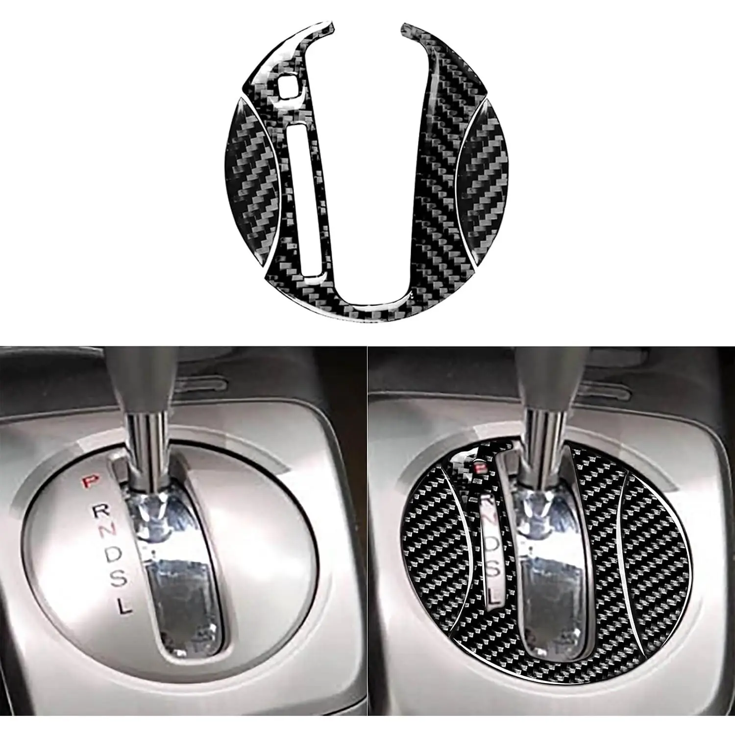 3-Piece Self-Adhesive Modern Carbon Fiber Center Console Gear Shift Transmission Box Panel Trim Sticker, Easy-Install Real Soft Auto Interior Accessory Compatible with 2006-2011 8th Gen Civic, Black (Type B)