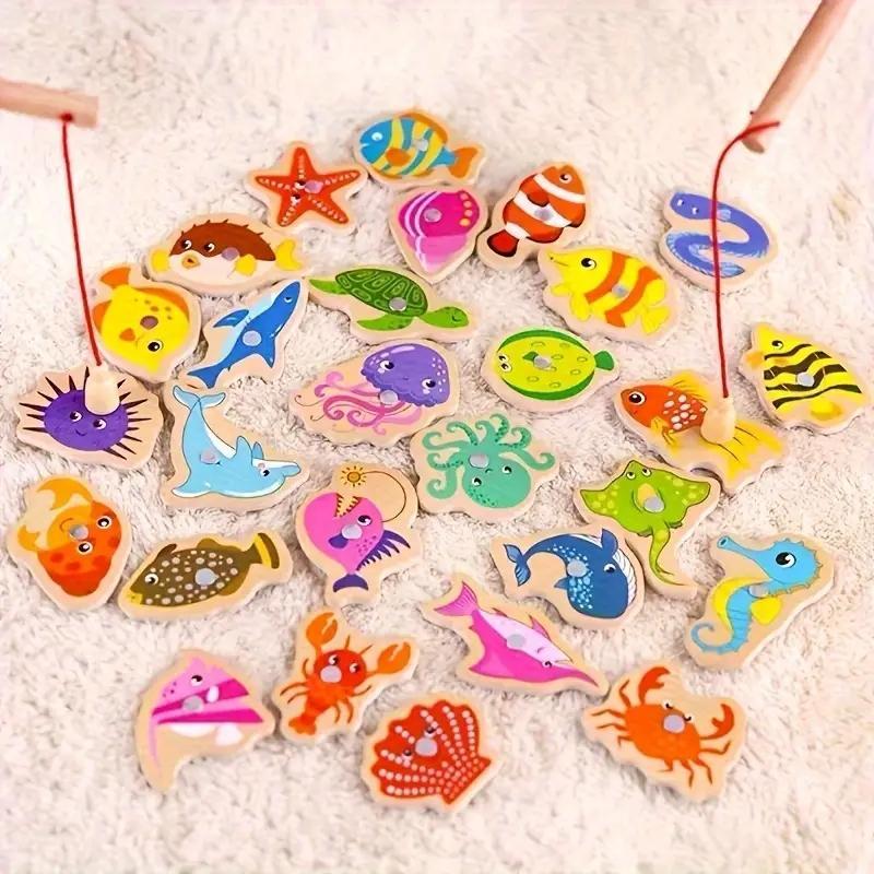 Wooden Fishing Game, Interactive Desktop Educational Toy for Kids, Birthday Gift for Boys and Girls, Tabletop Games