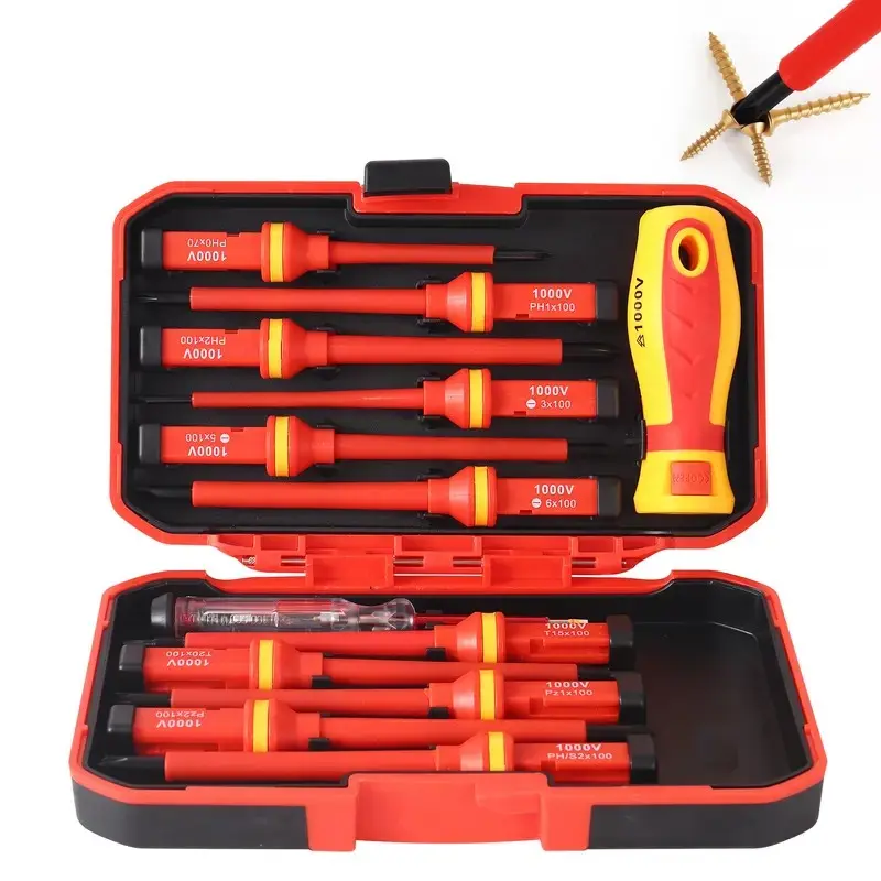 13-Piece Insulated Screwdriver Set, Non-Slip Handle, Durable Insulated Screwdrivers, Multi-Use Professional Tool Kit for Electricians, Multipurpose Screwdriver Kit