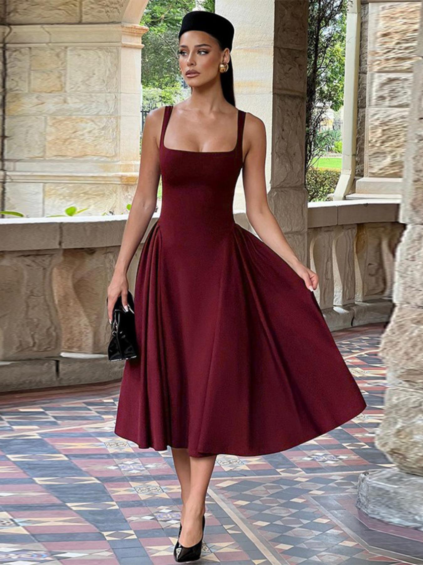 Women's Solid Color Dress, Elegant Classy Flattering Fashion Casual Dress for Daily Outdoor Wear, Women Dress for Summer