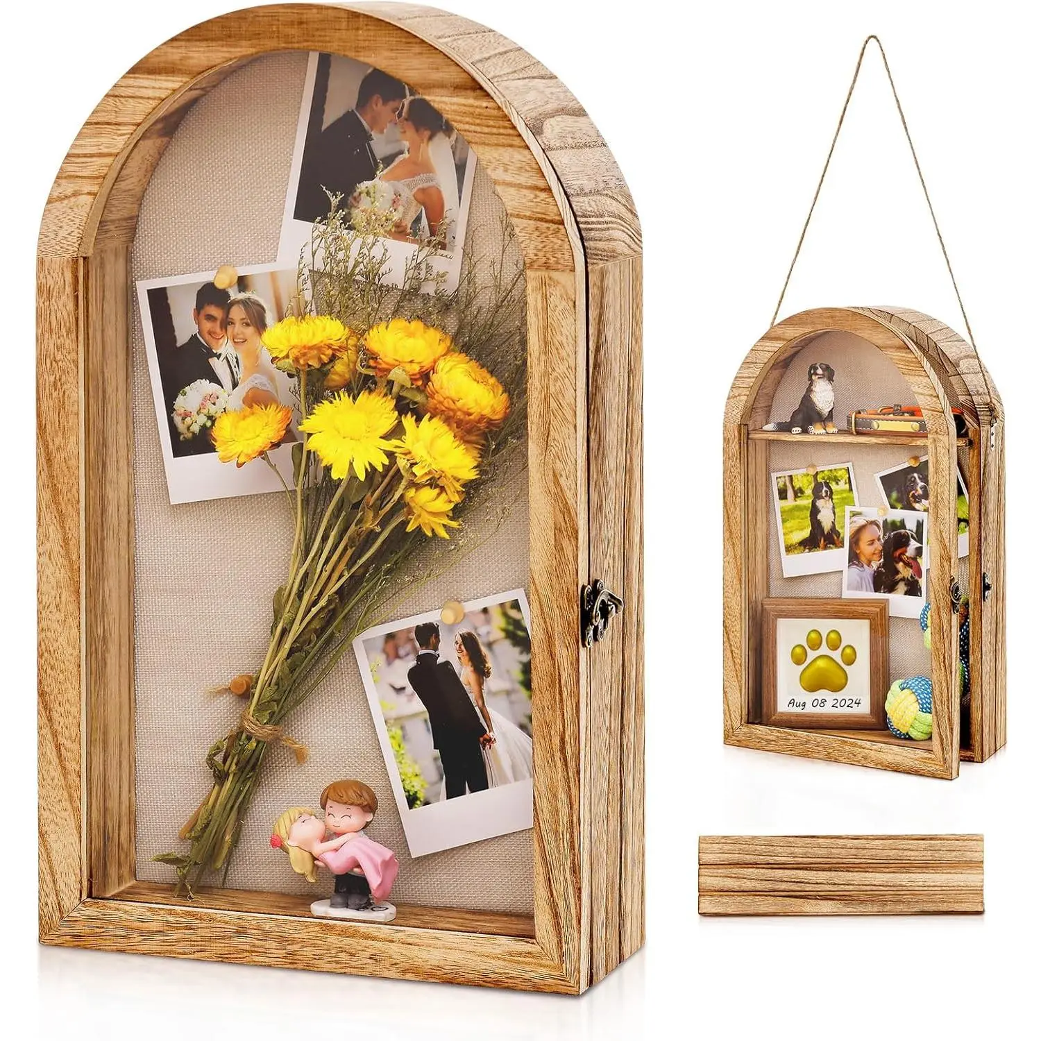 Shadow Box Frame 10x16 Large Shadow Boxes Display Cases with Linen Back and Removable Shelves, Picture Frame Wedding Bouquet Memorabilia Medals Photos Memory Box for Keepsakes, Carbonized Brown