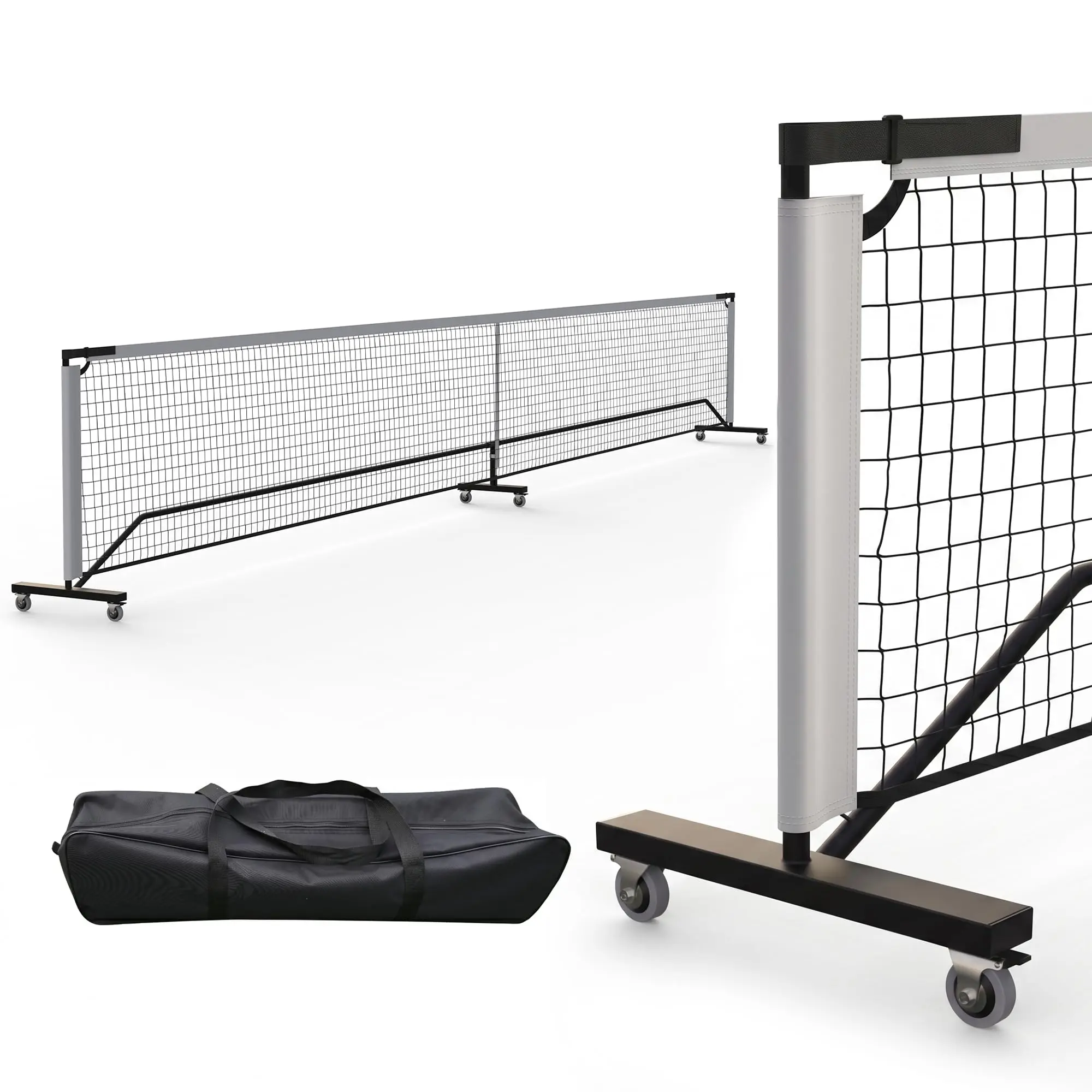 Portable Pickleball Net with Wheels – 22FT Regulation Size, Heavy Duty PE Construction, Easy Setup for Driveway, Backyard, Outdoor Courts, Includes Carry Bag