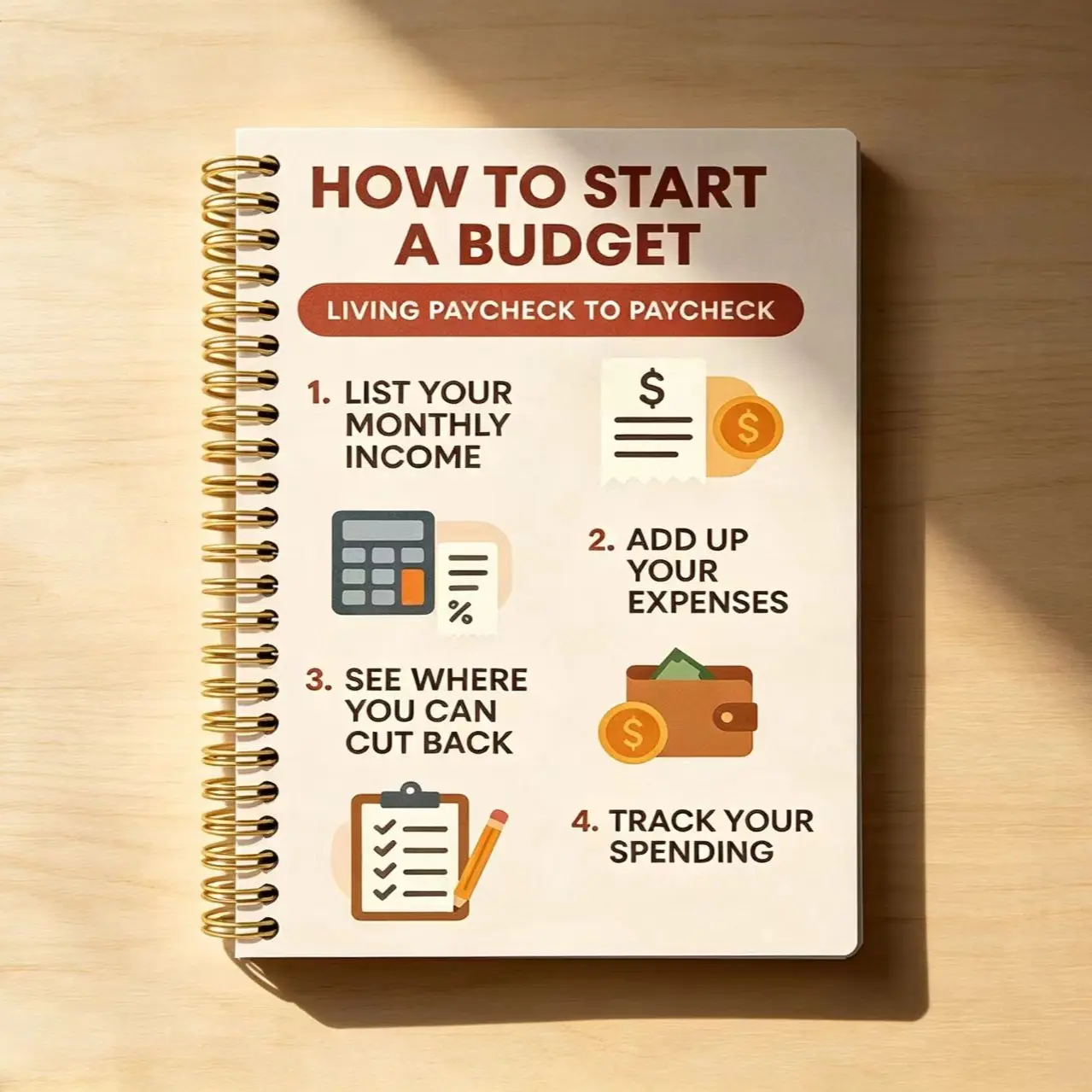 Salary Budget Planner Spiral Notebook, Minimalist Four-Step Budget Guide, Personal Finance Workbook for Income Tracking, Expense Management, Savings