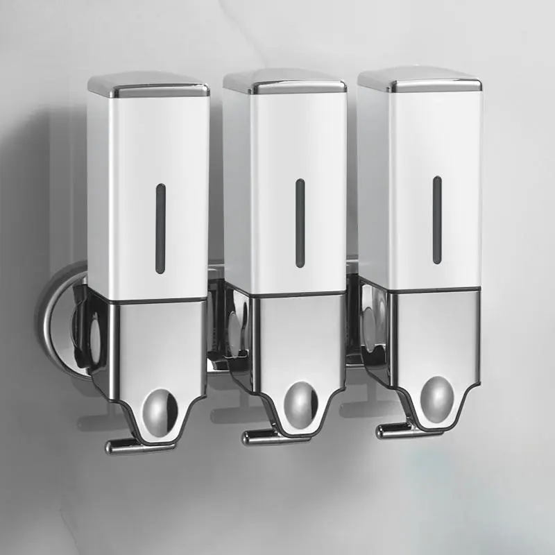 3-in-1 1500ml Quadrate Dispensers for The Shower, Shower soap Dispenser, Conditioner Dispenser, Shampoo Dispenser, No Drilled Wall Mounted Distributor, Hotel, Bathroom, Home(Triple, Golden)