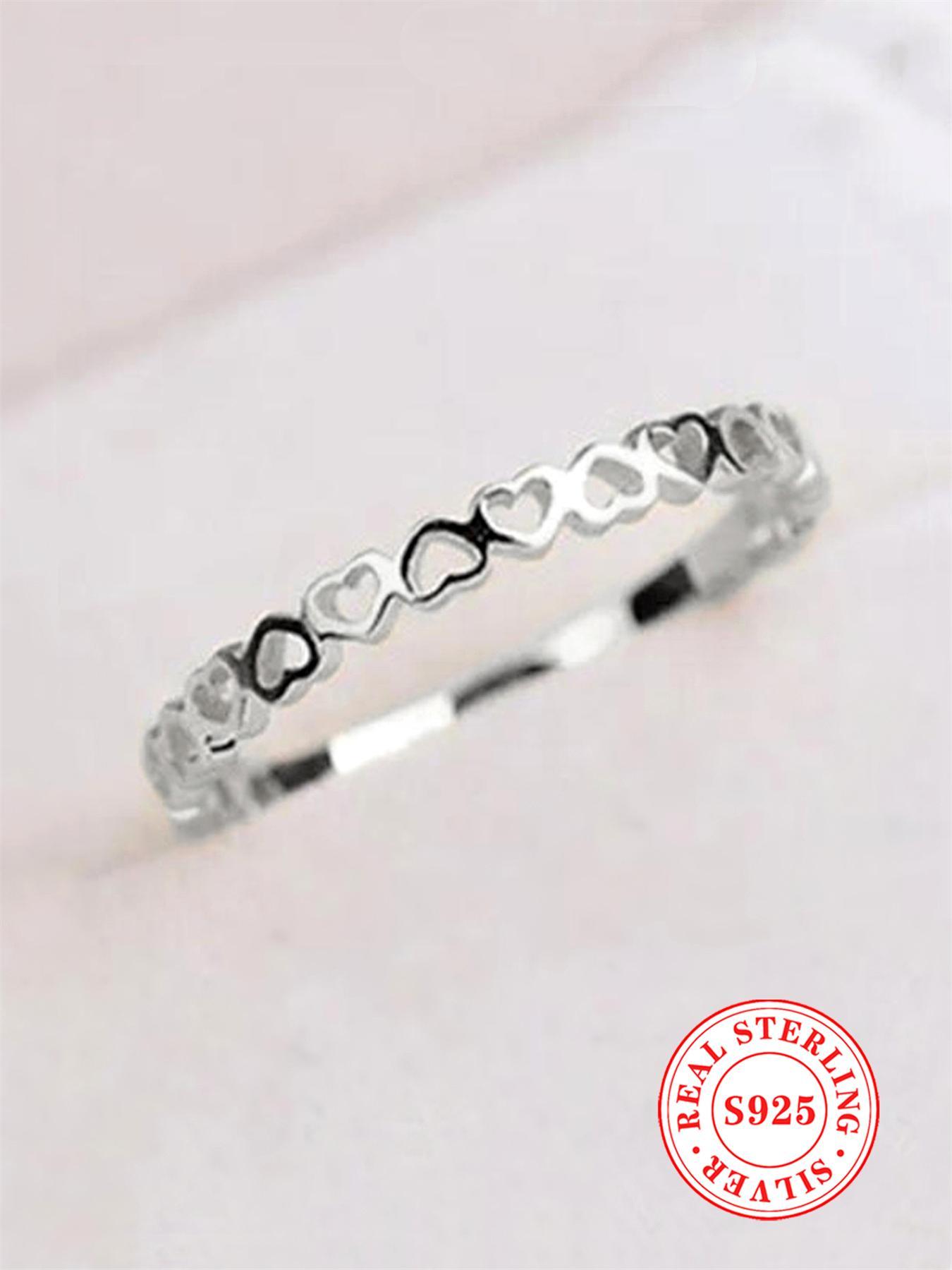 S925 Sterling Silver Heart Decor Ring, Fashion Accessories for Women & Girls, Trendy All-match & Exquisite Jewelry for Birthday Gift, Heart Shaped Ring