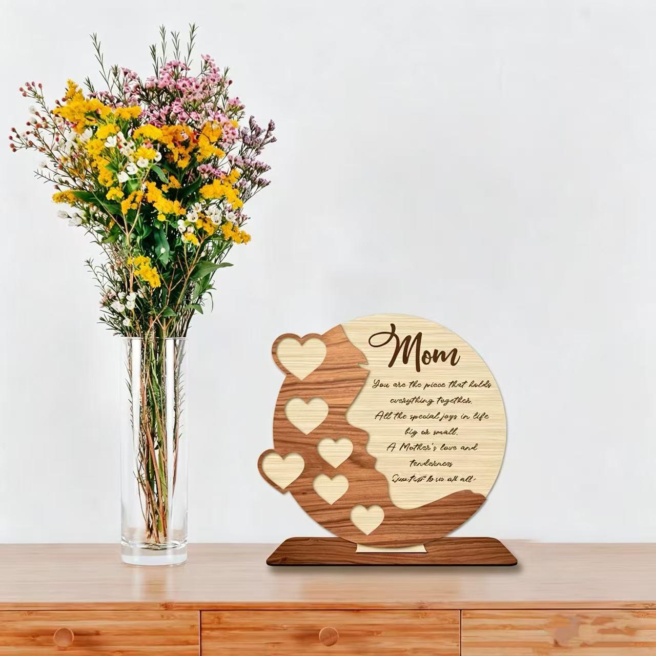 Mother's Day gift photo frame decoration - hollow wooden ornament - heartwarming mother's love message - suitable for birthdays and Mother's Day, adaptable to various occasions