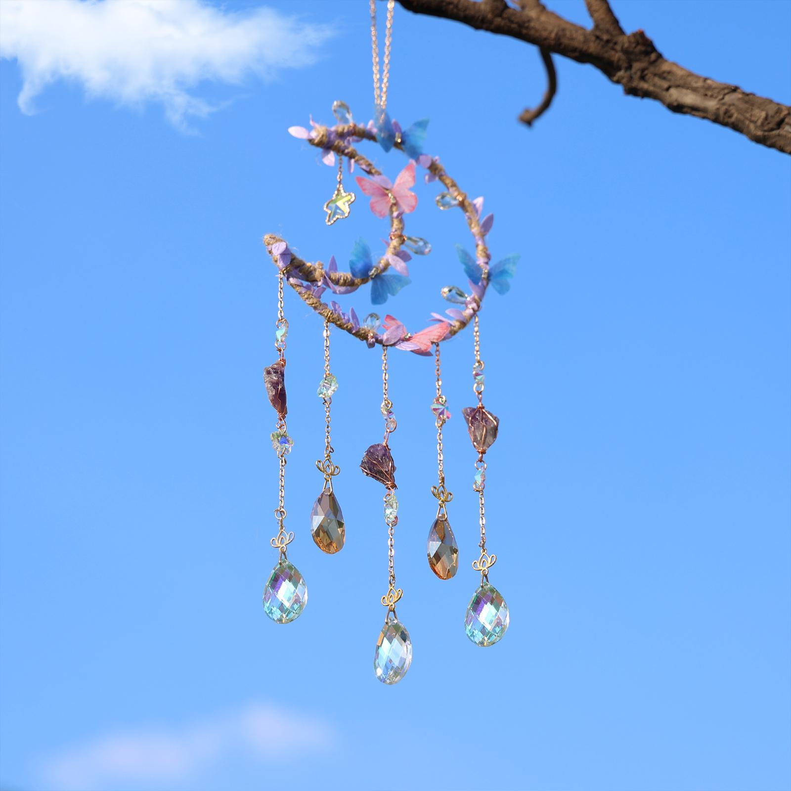 Handmade Hemp-Rope-Wrapped Leaf Butterfly Sun Catcher, Crystal Ball Rainbow Maker Wall Hanging Ornament Home Hanging Decoration Items for Home Décor, Holiday Gift Idea #GLOBAL PICKS