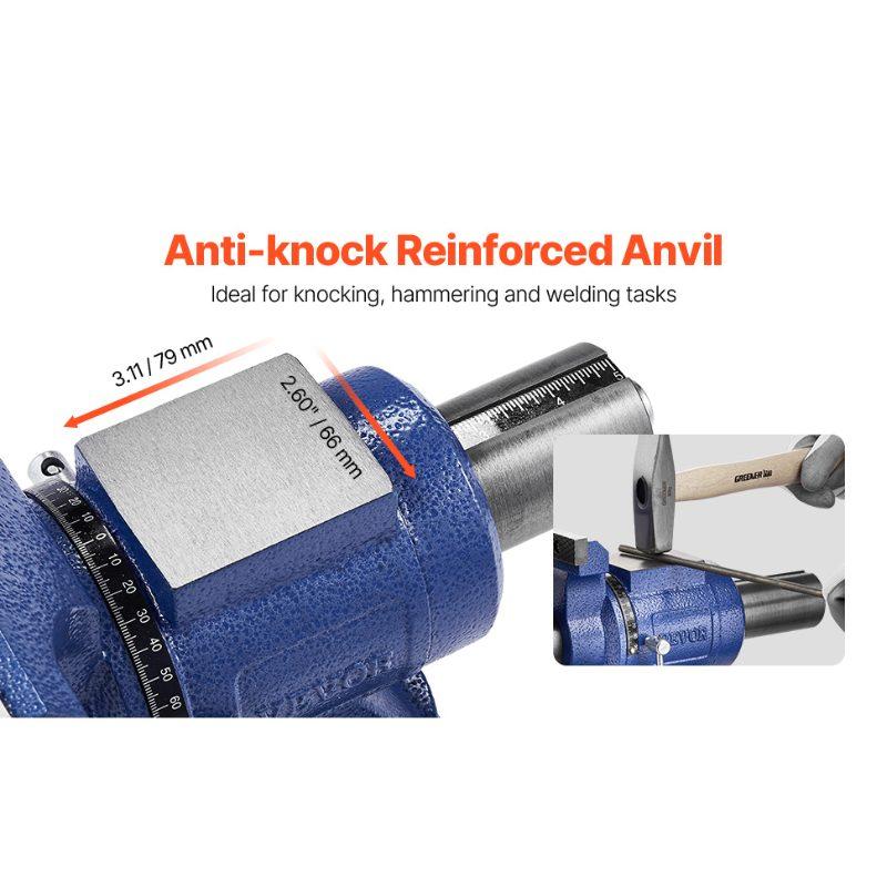 VEVOR Heavy Duty Bench Vise, 6-1/2 Jaw Width, 5 Max Jaw Opening Multi-Purpose Ductile Iron Bench Vise with Anvil, 360 Swivel Base Head, 3 Throat, 5620 lbs Clamp Force, for Pipe Repairing Metalworking