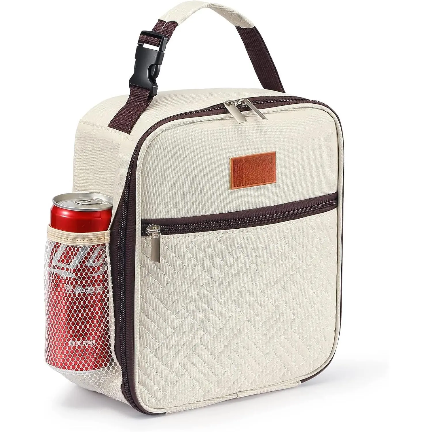 Women's Insulated Compact Lunch Bag - Thermal, Leakproof, Freezable Mini Cooler Pouch, Synthetic Double-Zipper Cold Lunch Bag, Portable Daily Driver Finds for Office (White)