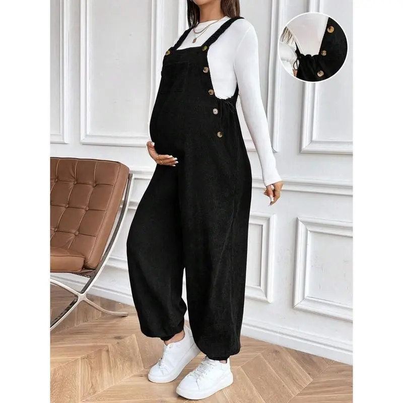 Brown Elastic Adjustable Maternity Casual Jumpsuits
