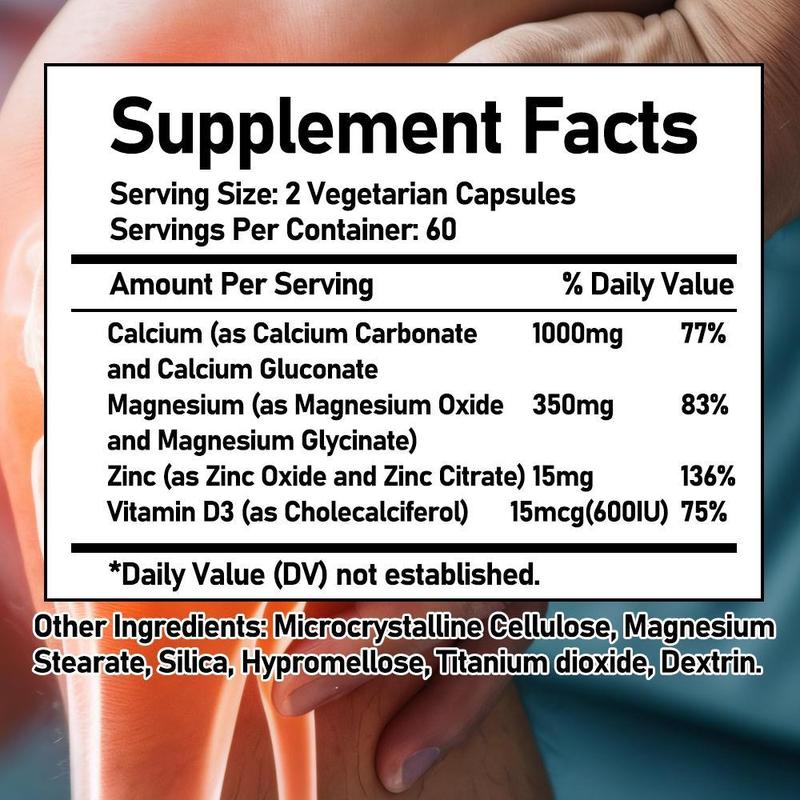 Bcuelov Calcium Magnesium Zinc + Vitamin D3 Health Supplement, Supports Bone and Teeth Health,Supports Immune System Health,120 Capsules