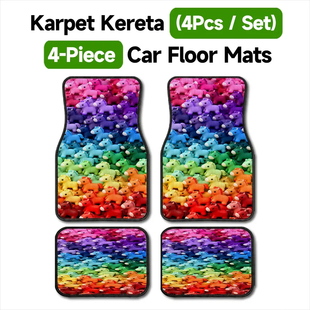 4Pcs/Set Universal Car Floor Mats, Rainbow Gradient Colorful Pony Pattern, Anti-Slip & Waterproof Car Mats, Cute Kawaii Car Interior Decor, Ideal Gift for Horse & Pastel Style Lovers