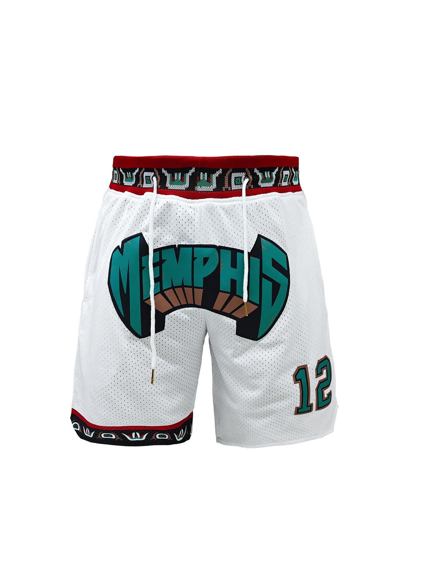 Men's Letter & Number Embroidery Pocket Basketball Shorts, Loose Casual Breathable Quick Drying Shorts for Outdoor Sports, Men's Sportswear for Basketball, Athleisure Style Bottoms, Gym Apparel, Athletic Shorts, Streetwear Sports Shorts