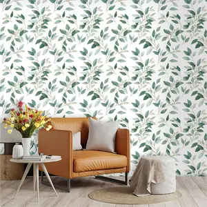 Eucalyptus Leaf Wallpaper, Mint Gradient Plant Pattern, PVC Adhesive Backing, Easy Peel & Stick, Kitchen/living Room/bedroom Decor