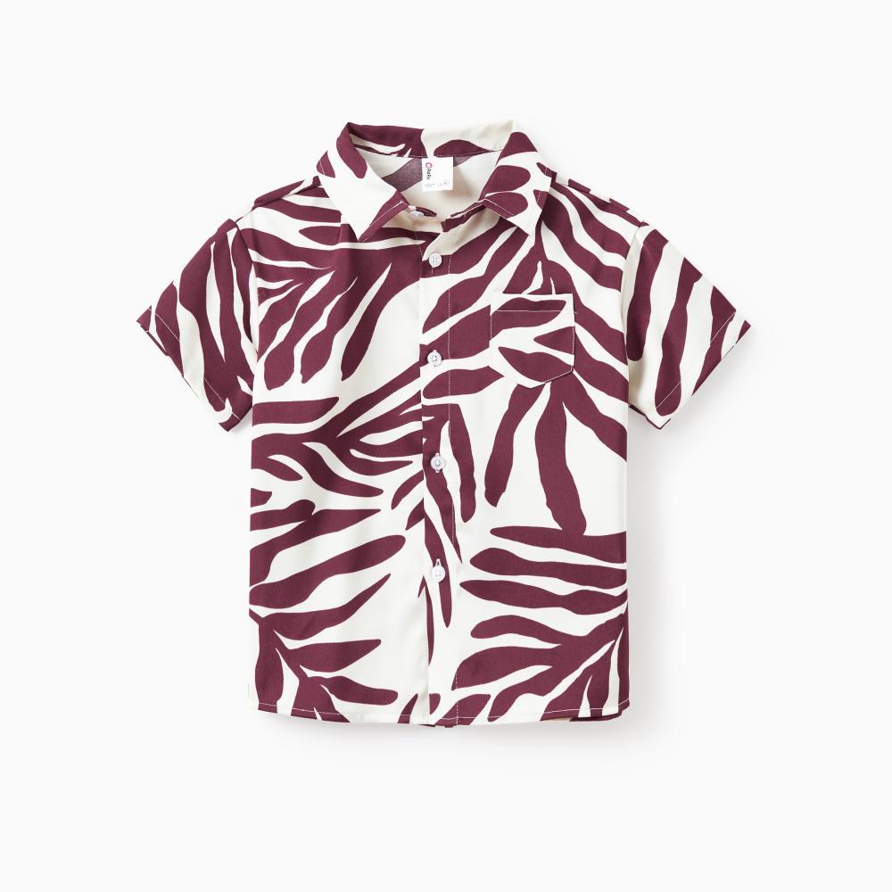 PatPat Family Matching Outfits Red Leaf Print Shirts and Strap Belted Dress for Hawaii/Cruise/Resort/Casual Wear