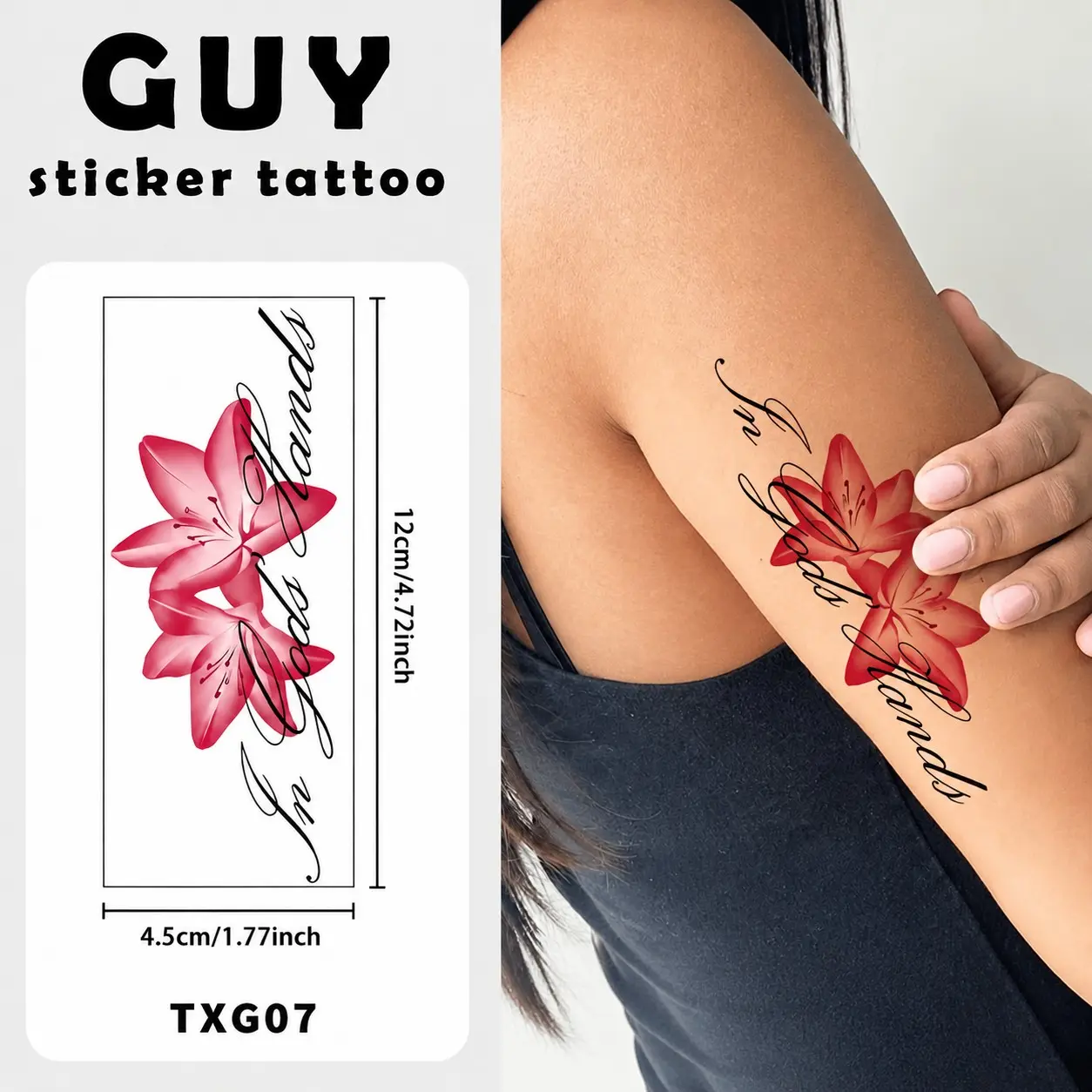 Lily Flower Tattoo Sticker, Gradient Watercolor Floral Design, Elegant Long Strip, Waterproof Durable Temporary Tattoo, Party Style