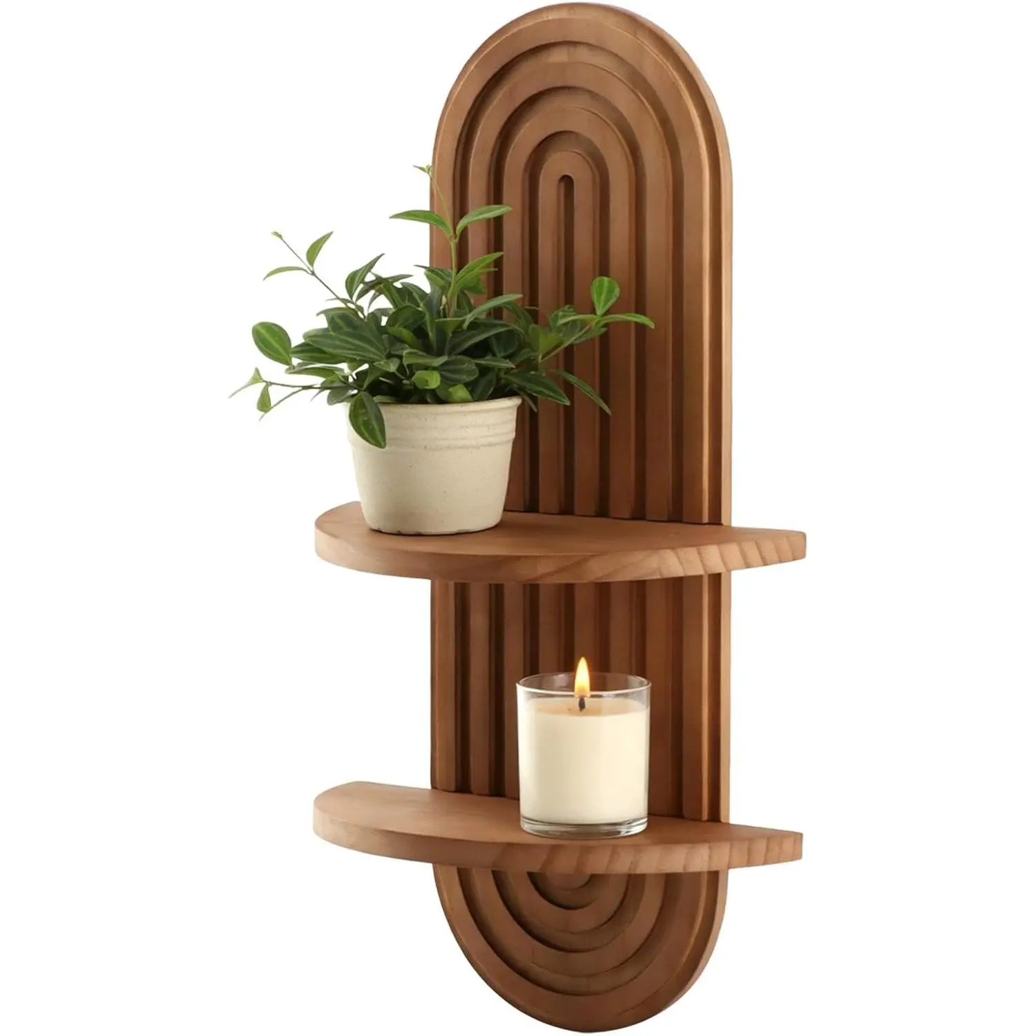 Boho Double Floating Shelf - Arched Wall Mounted Holder, Hanging Storage Floating Shelves for Home Bathroom Bedroom Decor, Small Space Decor, Office Planter Holder (1pc), Holder Floating Shelves