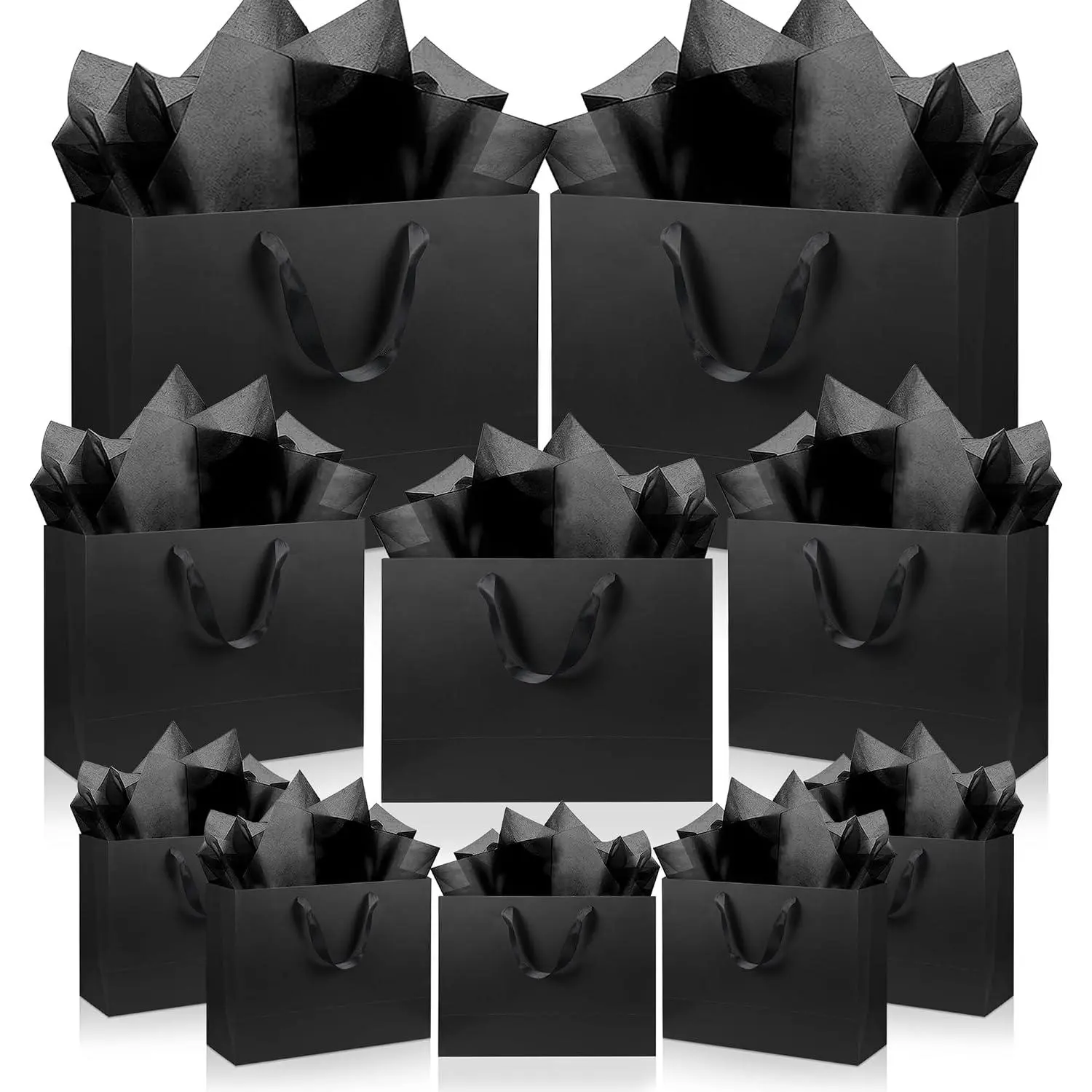 10 count Black  Bags with Handles and 20 count Black Tissue Paper Birthday Bags for Men Bags for Gifts Birthday Bags  for Parties Weddings Graduation Fathers Day Business Occasions