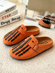 Men's Thick Sole Mule Shoes, Adjustable Skull Print Slippers, Comfortable PU Leather, Retro Style, Outdoor & Halloween Party