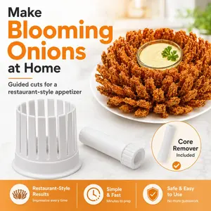 Blooming Onion Cutter, Onion Blossom Maker with Core Remover, Guided Vegetable Slicer for Small to Medium Onions, Potatoes, Tomatoes and Apples, Reusable Easy-Clean Kitchen Tool