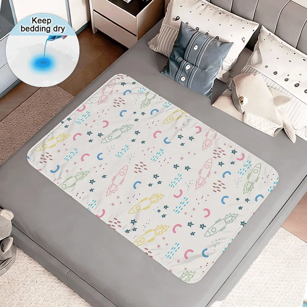 Space Roaming Colorful Rocket's Childish Space Pattern Care Pad Absorbent Pad, Reusable Diaper Pad, Suitable for Women, Postpartum Care, Elderly, Pets, Ideal for Women's Hygiene and Postpartum Recovery, Menstrual Products