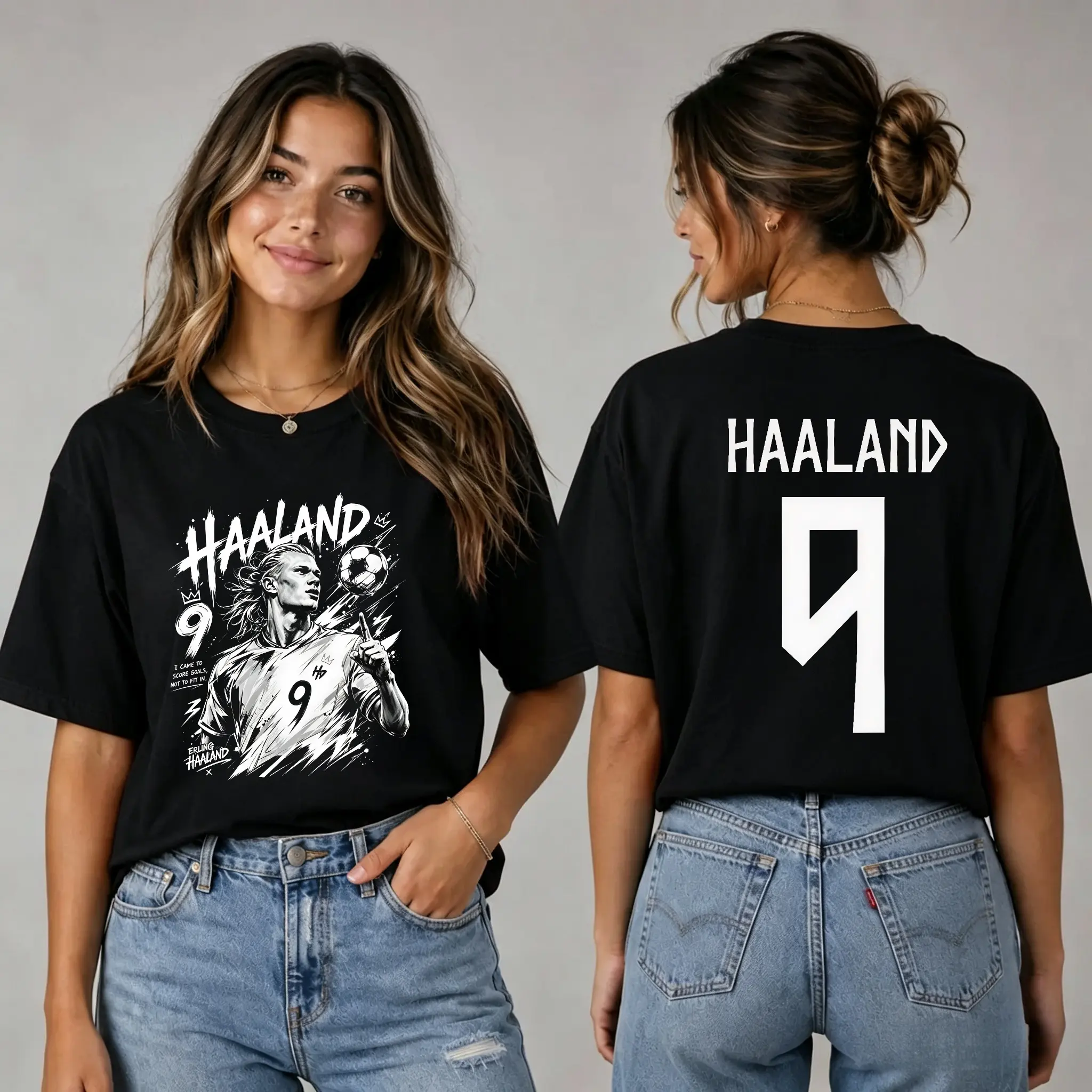 100% Cotton Haaland T-Shirts Double-Sided Print, Erling Haaland Number 9 Jersey Style Graphic Tee, #   ErlingHaaland #   HaalandWorldCup #   NorwayFootball #   HaalandViking #   Haaland7Goals #   ManCityHaaland #   HaalandvsBrazil