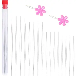 16 Pcs 4 Sizes Big Eye Beading Needles Open Seed Beading Embroidery Needles with Threader for Jewelry Making
