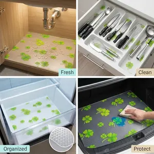 Lucky Clover Pattern Shelf Liner, Ultra-Thin Moisture-Proof Waterproof Oil-Resistant Non-Slip Cuttable, Kitchen Cabinet Drawer Refrigerator Protector, Closet Shoe Rack Home Storage