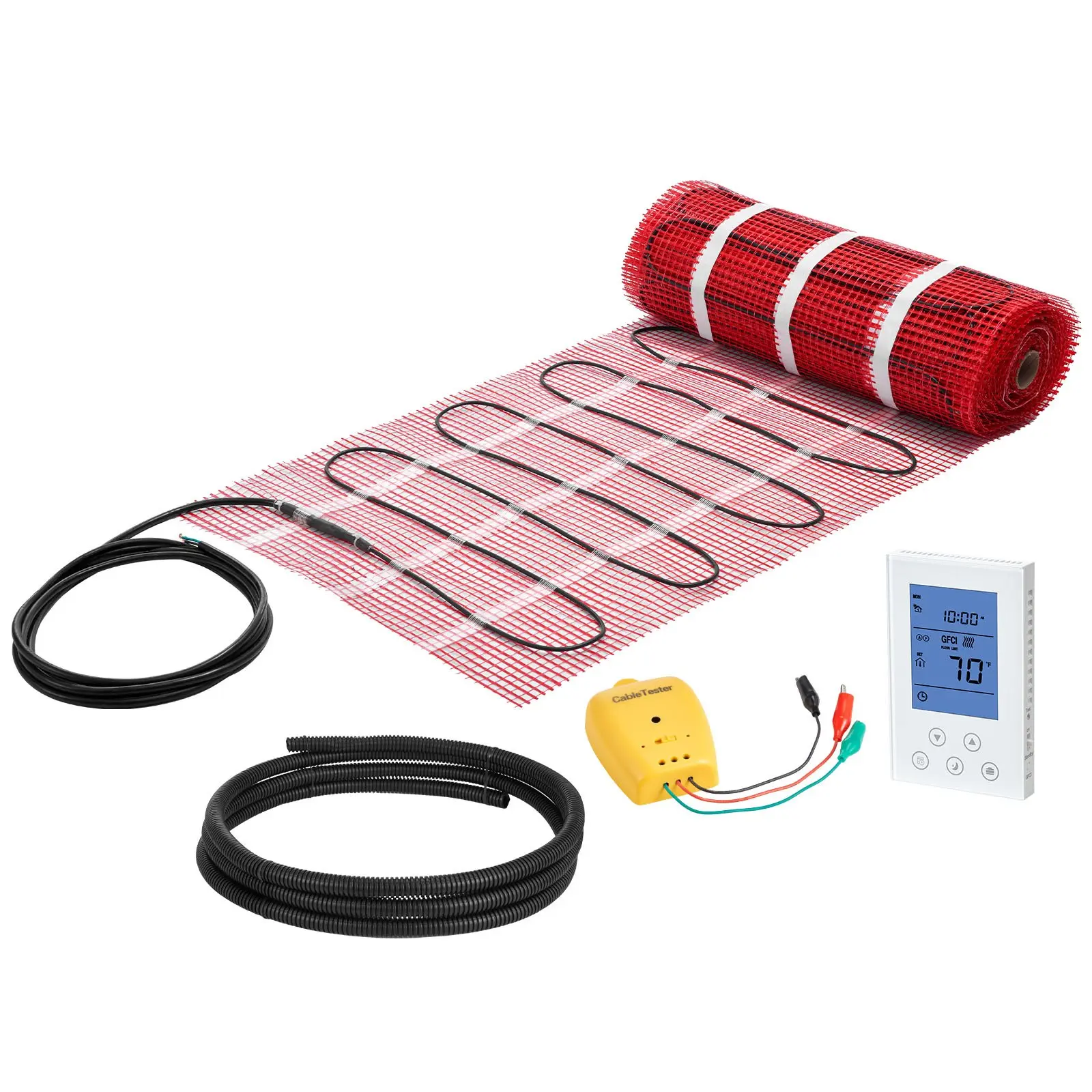 VEVOR 80 sqft Self-Adhesive Mesh Floor Heating Mat System, 120V Alloy Wire PVC Electric Radiant Mat, 14860x500x12 mm, Digital Temperature Control Thermostat Alarm, Invisible Silent Energy-Efficient, Easy Install for Tile/Stone/Vinyl, Universal Fit