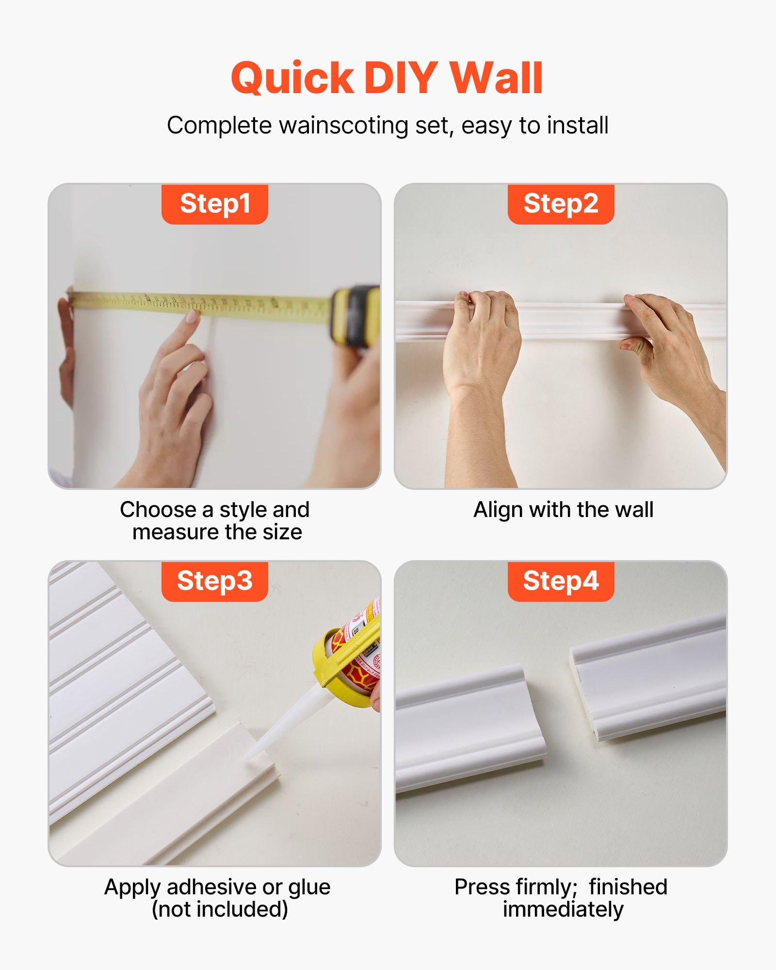 VEVOR Wall Molding Kit, Wainscoting Panels, Lightweight Paintable Polystyrene, Easy to Install,  Wide & Narrow Accent Wall Trim for Interior Décor Living Room, Bedroom, White (77.5 x 38.6 in )