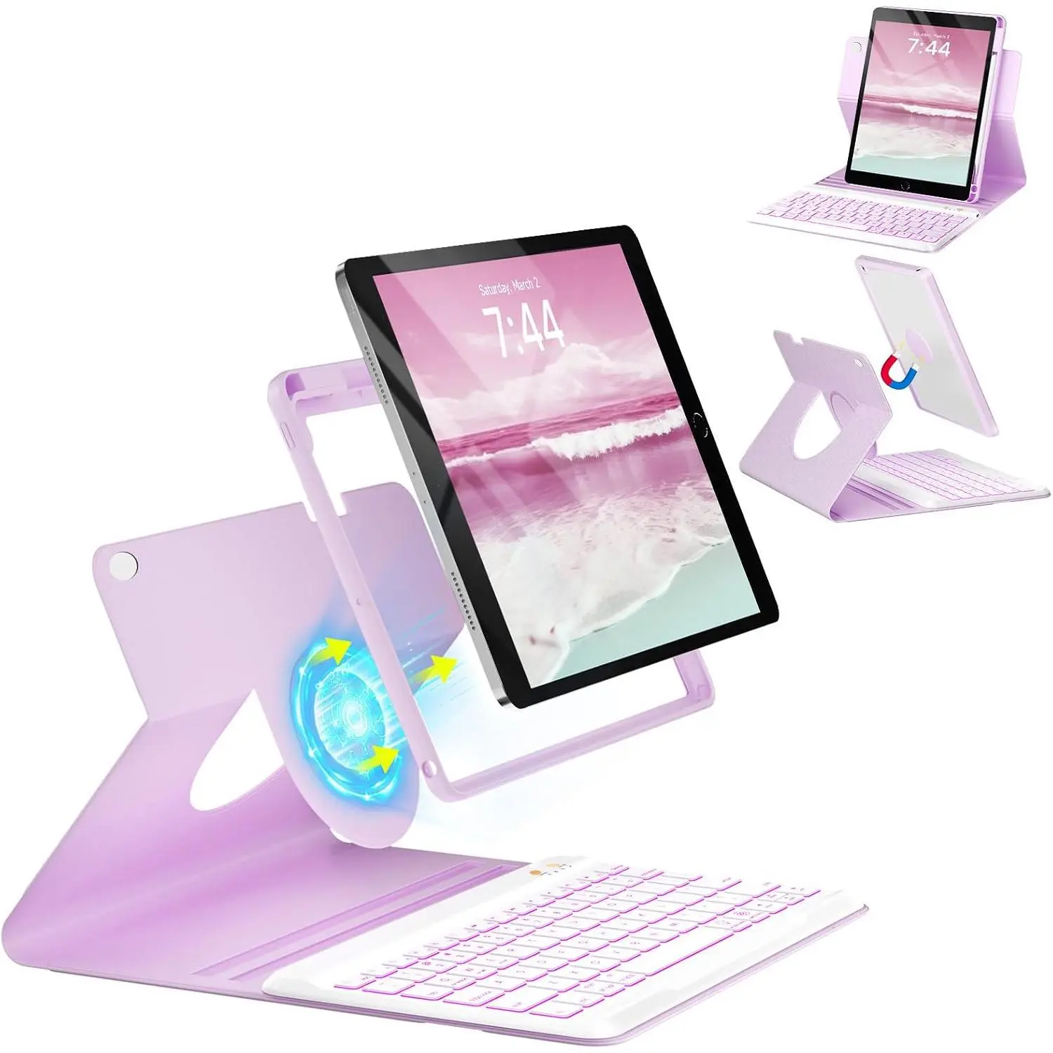 Keyboard Case for iPad 6th/5th Generation 9.7 | 360° Rotatable, 7 Color Backlit Detachable  Keyboard, Upgraded  Cover with Pen Holder for iPad Air 2nd Gen
