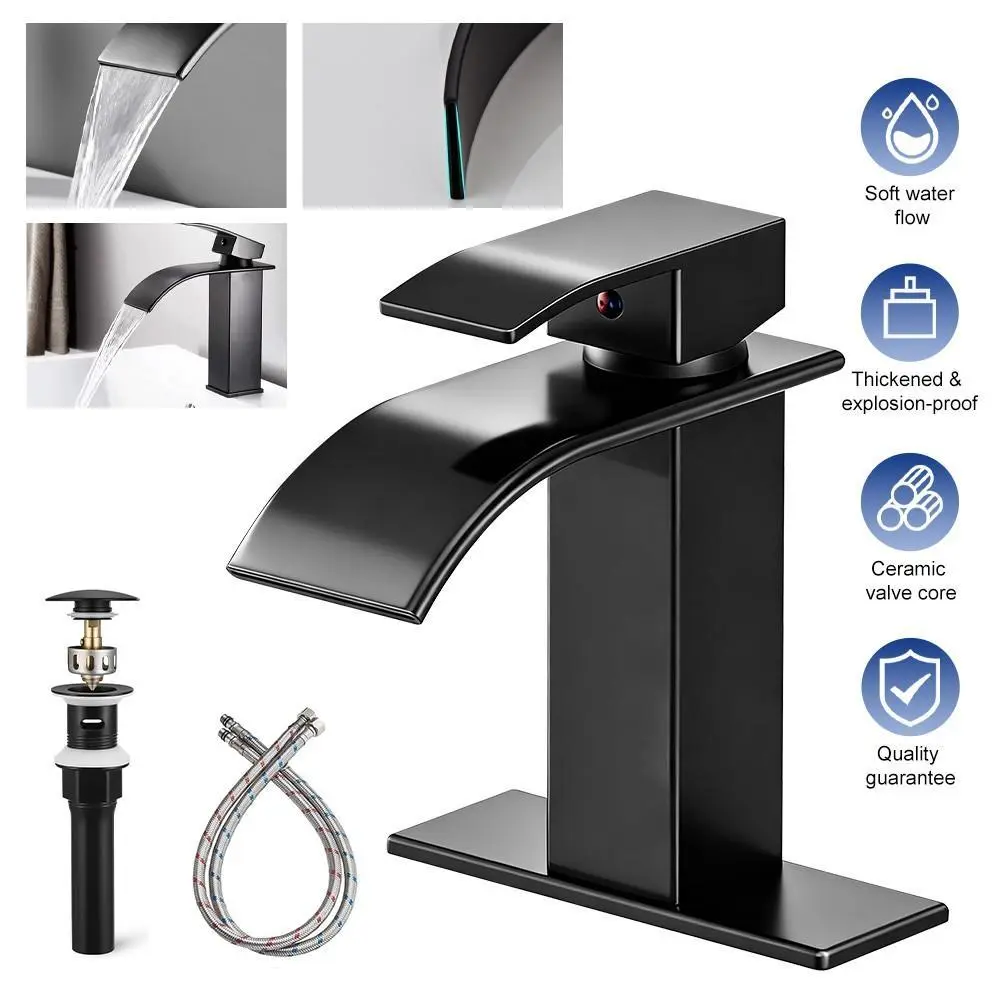Single Handle Bathroom Faucet Stainless Steel Basin Sink Mixer Tap with Deck Plate Drain Set Vanity Faucet#DealsForYouDays