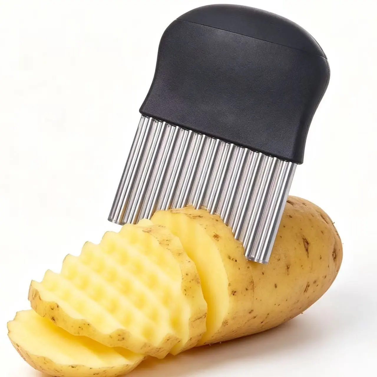 Crinkle Plastic Mushroom Cutter, Lightweight Stainless Steel Blade, French Fry Slicer, Wavy Chopper for Fruits and Vegetables