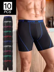 Men‘s Long Leg Boxer Briefs 10 PCS/Pack, Quick Dry Breathable Athletic Underwear with No Ride Up No Chafing, Soft Elastic Waistband Lightweight Moisture Wicking Sports Boxer Briefs for Running Gym Training Workout