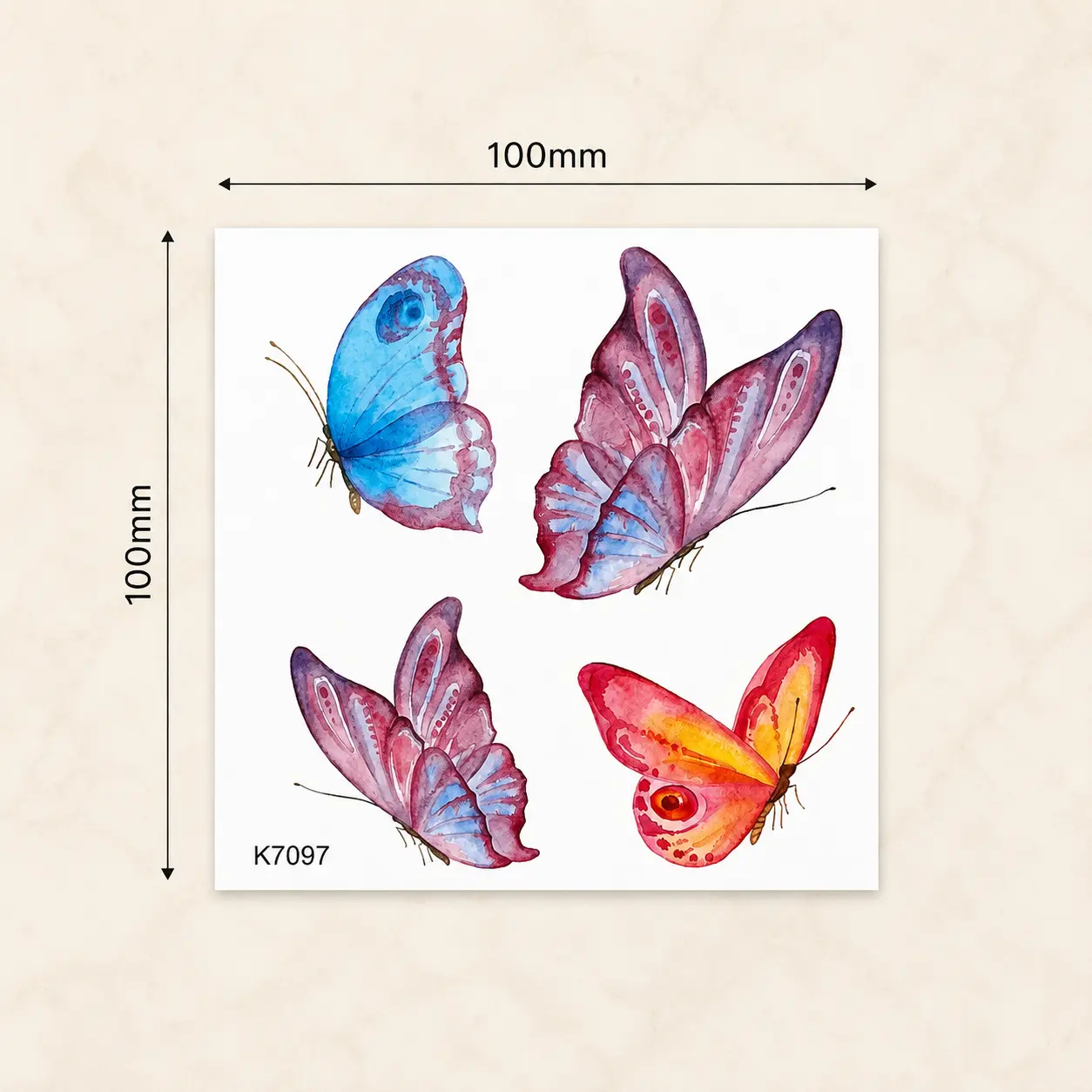 Watercolor Butterfly Temporary Tattoo Sheet