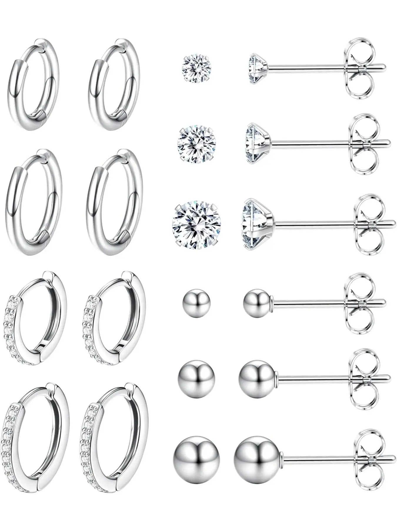 10 Pairs of Earrings Women Silver Stainless Steel Set Small Hoop Earrings Hypoallergenic Cartilage Tragus Helix Piercing Ears Jewellery Gifts for Girls Men | 8/10 Pairs 14K Gold Plated Hypoallergenic Cartilage Helix Earrings for Unisex Gold and Silver