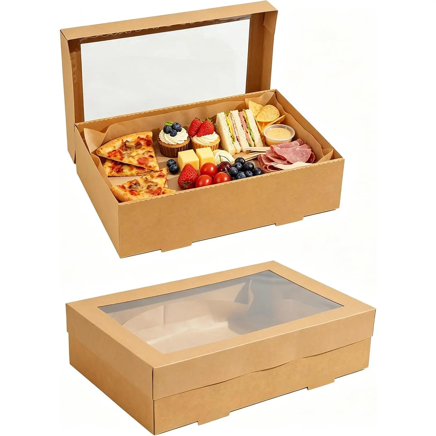 12x8x3 Inch  Picnic Bakery Takeout Boxes with Window, 6 Packs | See-through Charcuterie Boxes,   Containers for Pies, Pizza, Fruits, Muffins, Pastries and Half Sheet Cake