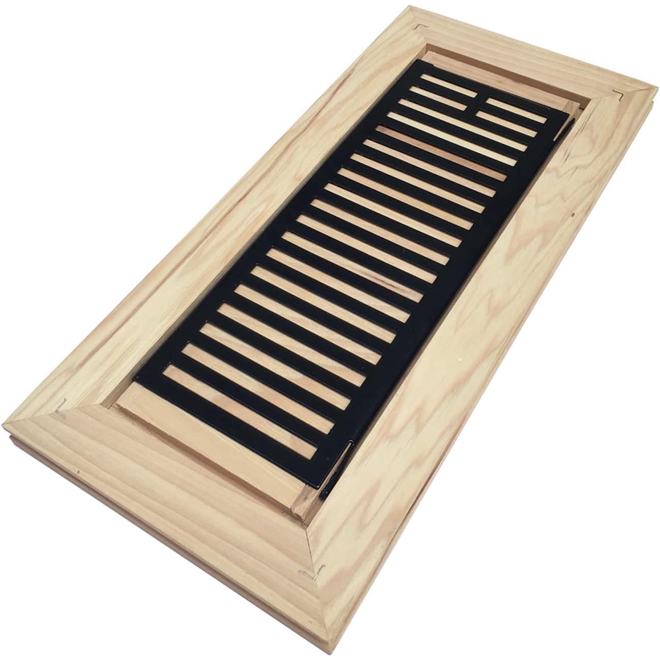 Hickory  Floor Register, Flush Mount Floor Vent Cover, 4X12 Inch, with Damper, Unfinished