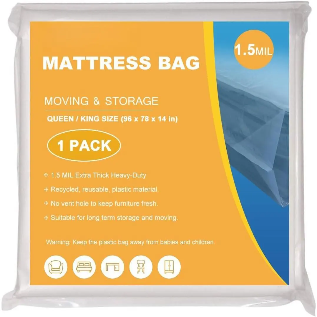 1.5 Mil Thick Mattress Bags for Moving Mattress Storage Bag  or  Size 1 Pack - Plastic Wrap Mattress Protector Short-Term Storage and Disposal